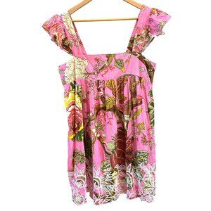 Juliet Dunn Bohemian Pink Retro Floral Embroidered Baby Doll Mini Dress Sz 3